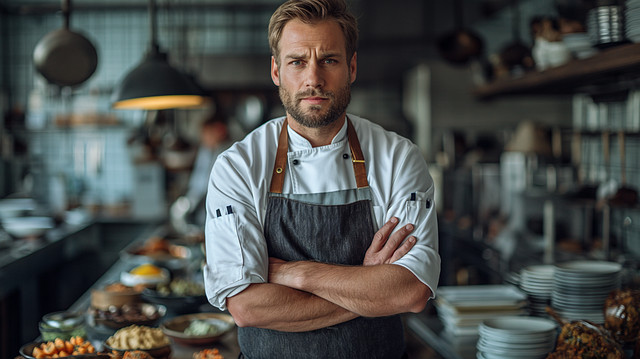 Kritischer Koch, der keine Schädlinge in seiner Küche duldet. Schädlingsmonitoring in der GAstronomie ist daher unverzichtbar.