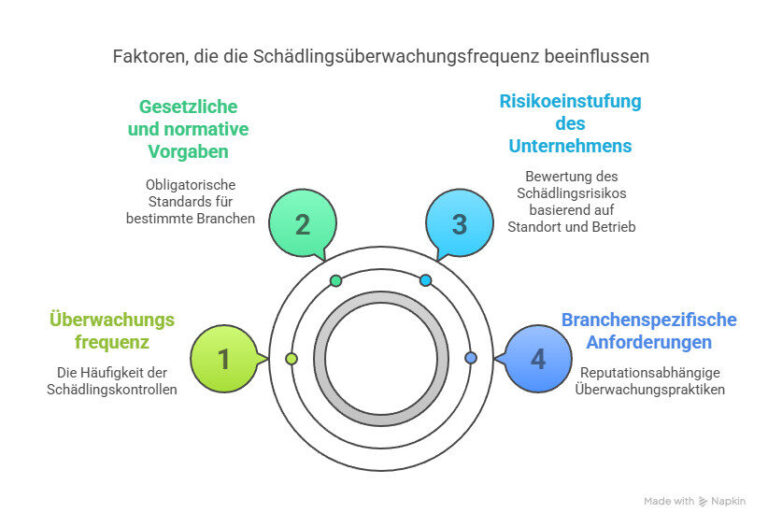 Übersicht zur Frage „Schädlingsmonitoring wie oft?“ – empfohlene Kontrollfrequenzen für Unternehmen je nach Risiko und Branche